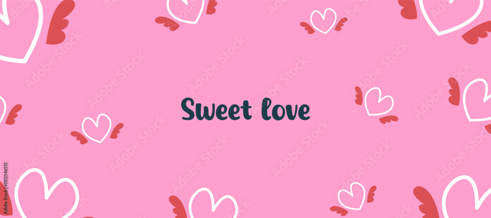 Trendy Happy Valentine's Day with cute pink heart, romantic words in pink color background for sale, advertising, brochures, postcard, greeting card, flyer, banners, social media. Vector illustration. Trendy Happy Valentine's Day with cute pink heart, romantic words in pink color background for sale, advertising, brochures, postcard, greeting card, flyer, banners, social media. Vector illustration.