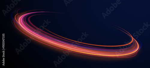 Acceleration speed motion on night road. Colorful Light Trails, Long Time Exposure Motion Blur Effect. Abstract fire flare trace lens flares acceleration speed motion on night road. 