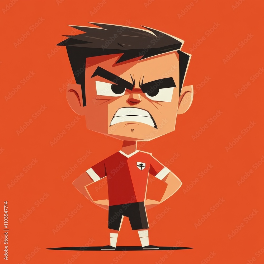 A modern flat 2D cartoon of an angry soccer player A modern flat 2D cartoon of an angry soccer player