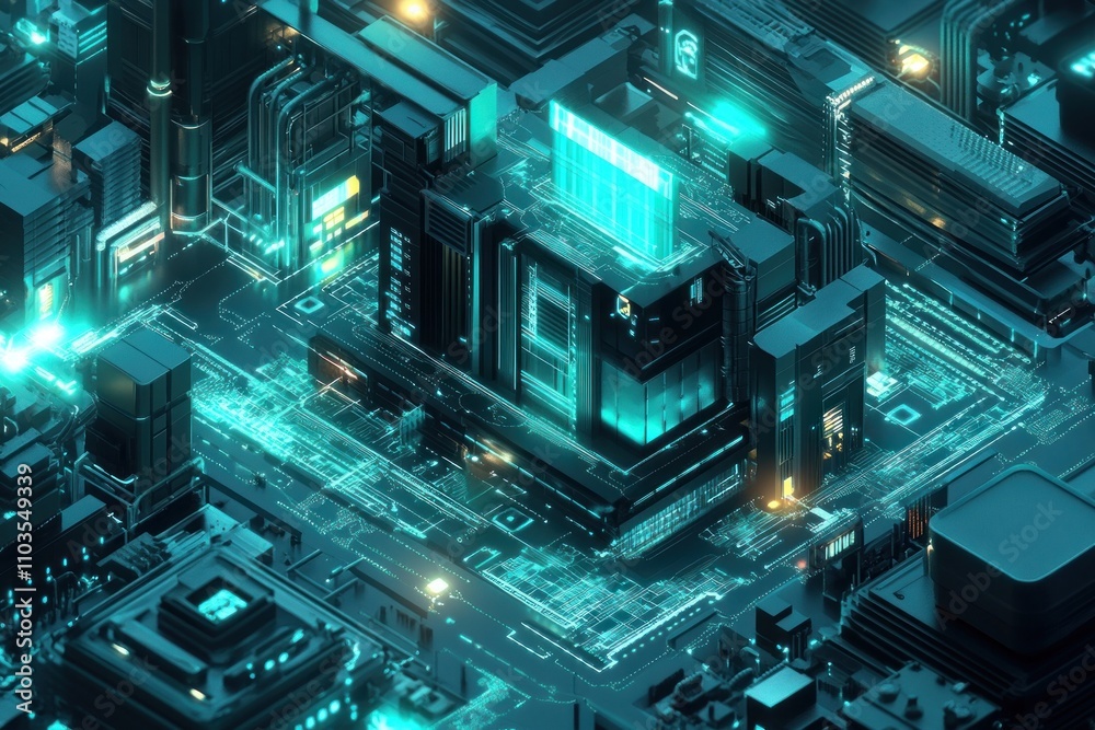 Fototapeta premium Cyberpunk Cityscape: A Glowing Urban Network