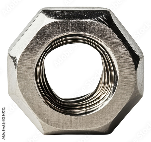 Metal hex nut with threaded interior for fastening photo