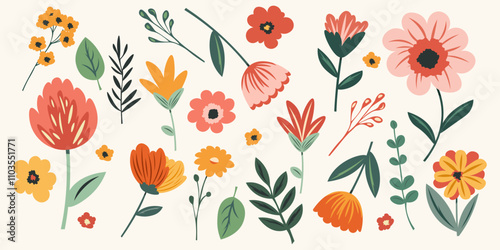 Spring flowers collection, design elements