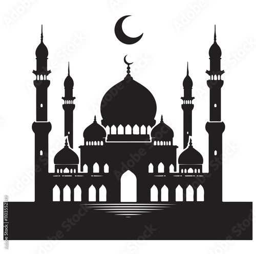 A beautiful mosque silhouette vector illustration