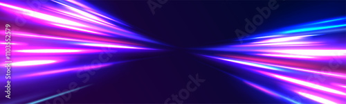 High-speed light trails effect. Futuristic dynamic motion technology. Png, neon, line, blur, beam, ray, abstract, energy. Neon color glowing lines background. Glowing wave swirl, impulse cable lines. 