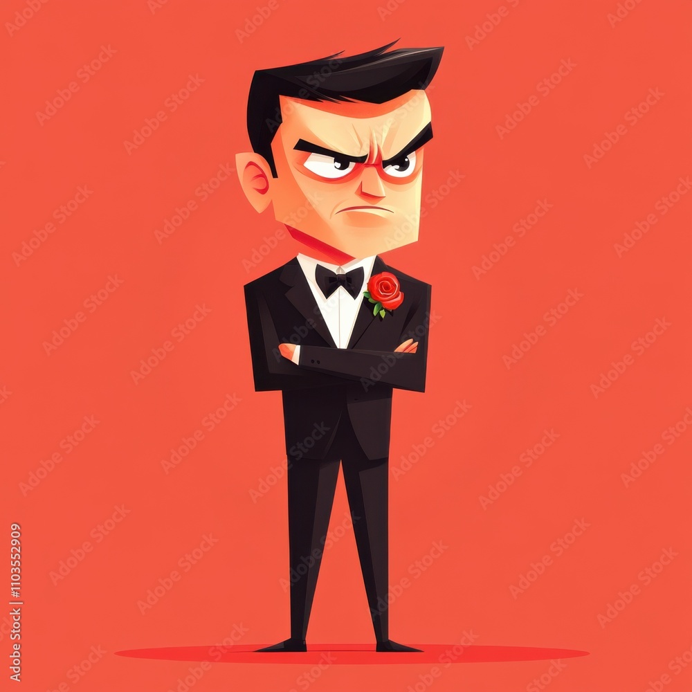A modern flat 2D cartoon of an angry wedding planner A modern flat 2D cartoon of an angry wedding planner