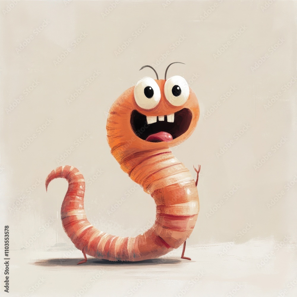 Fototapeta premium Worm Character. Cute Cartoon Earthworm Character Illustration on White Background