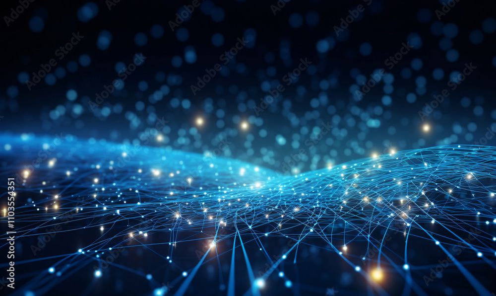 Cyber big data flow. Blockchain data fields. Network line connect stream. Concept of AI technology, digital communication, science research, 3D illustration neural cells. Bokeh blur background. Cyber big data flow. Blockchain data fields. Network line connect stream. Concept of AI technology, digital communication, science research, 3D illustration neural cells. Bokeh blur background.