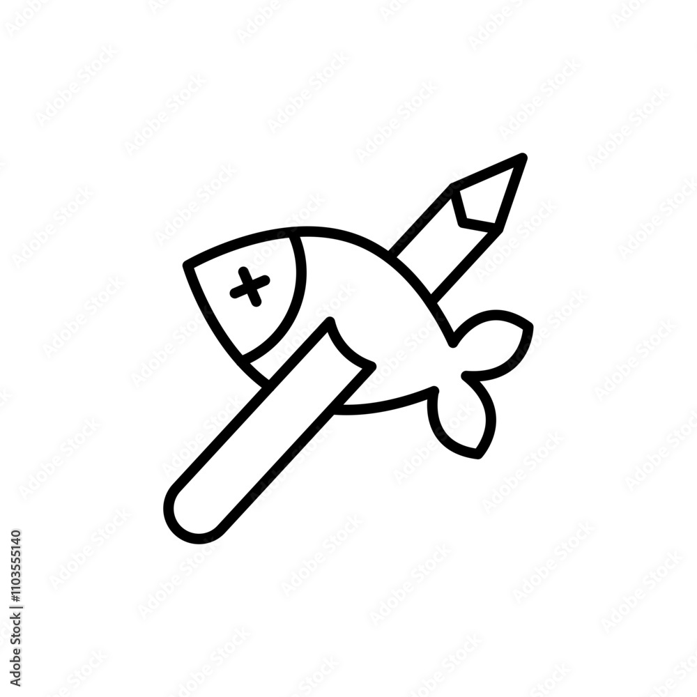Fototapeta premium Spearfishing outline icons, minimalist vector illustration ,simple transparent graphic element .Isolated on white background