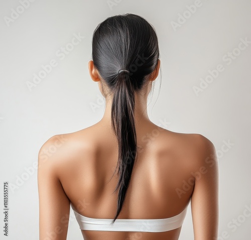 Elegant Woman in White Tank Top Turned Profile View