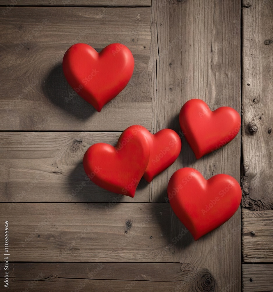 Two red hearts on rustic wooden background with copy space, valentines day, relationship, romance Two red hearts on rustic wooden background with copy space, valentines day, relationship, romance