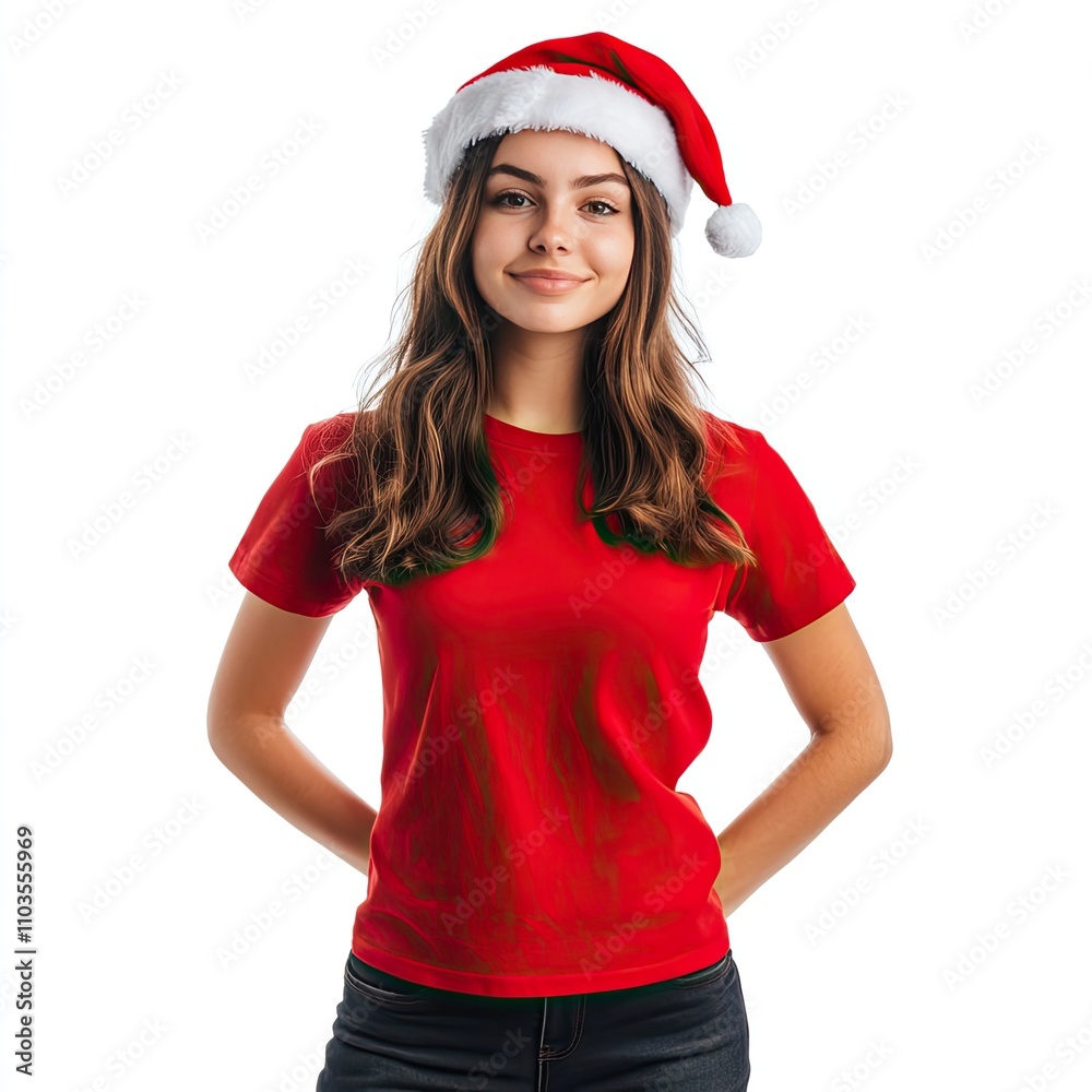 Beautiful Woman Wearing A Santa Claus Hat, Generative AI Beautiful Woman Wearing A Santa Claus Hat, Generative AI