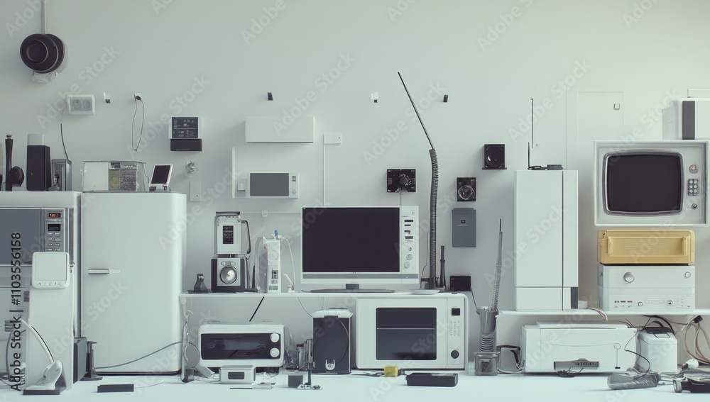 Minimalist White Room with a Collection of Electronics Minimalist White Room with a Collection of Electronics