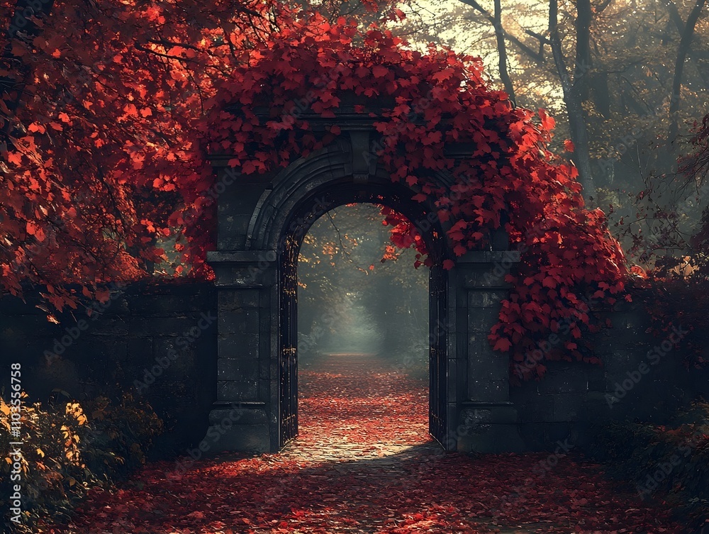 Obraz premium A surreal decorated gateway to the past opening to light sweet memories