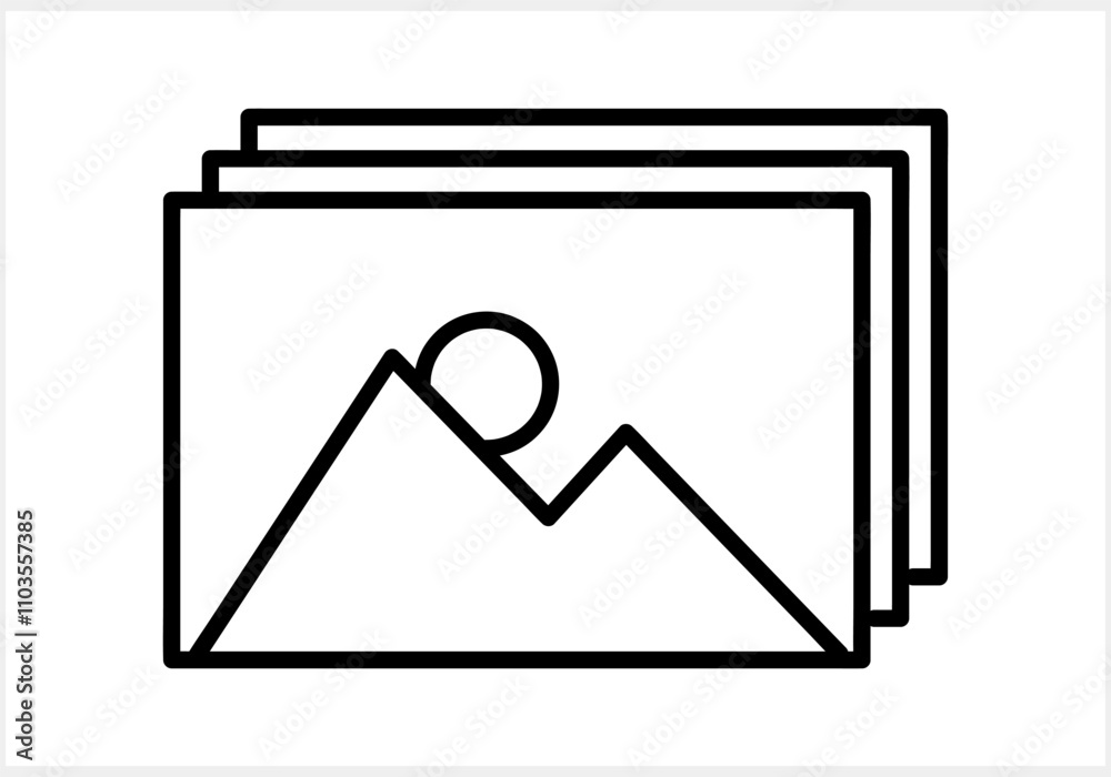 Picture with mountain and sun icon isolated. Photo gallery. Vector stock illustration Picture with mountain and sun icon isolated. Photo gallery. Vector stock illustration