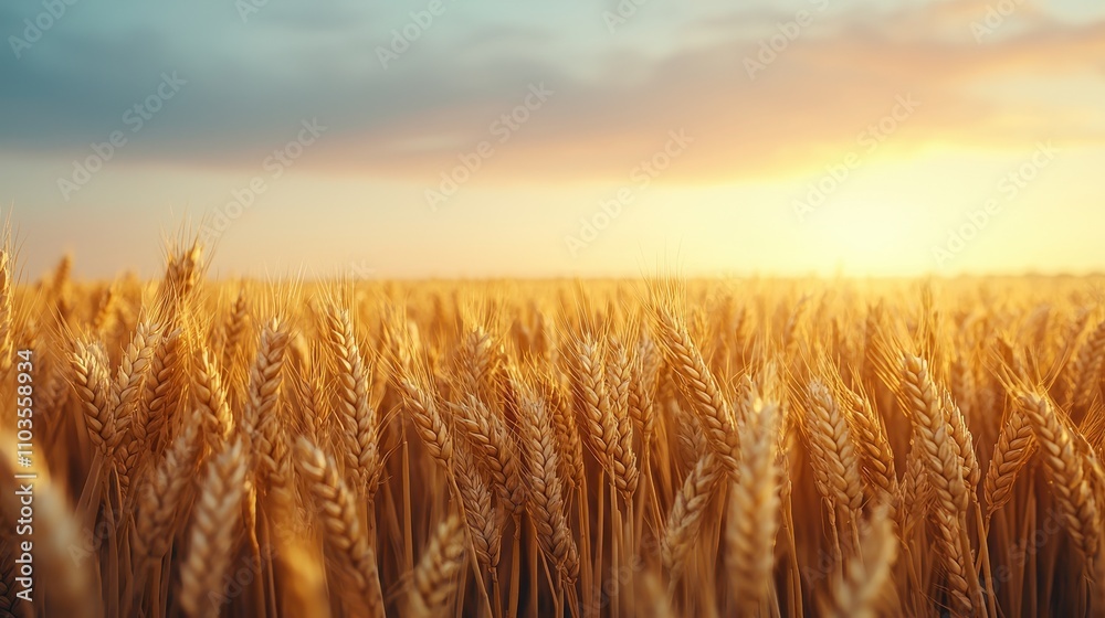 A golden wheat field stretches towards the horizon under a colorful sunset sky, symbolizing agricultural abundance and natural beauty. A golden wheat field stretches towards the horizon under a colorful sunset sky, symbolizing agricultural abundance and natural beauty.