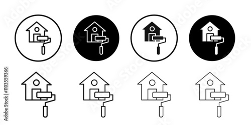 House with roller for painting icon logo sign set vector outline