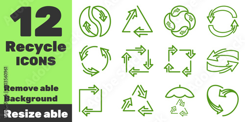line eco recycle icons, arrows zero waste sustainability Biodegradable