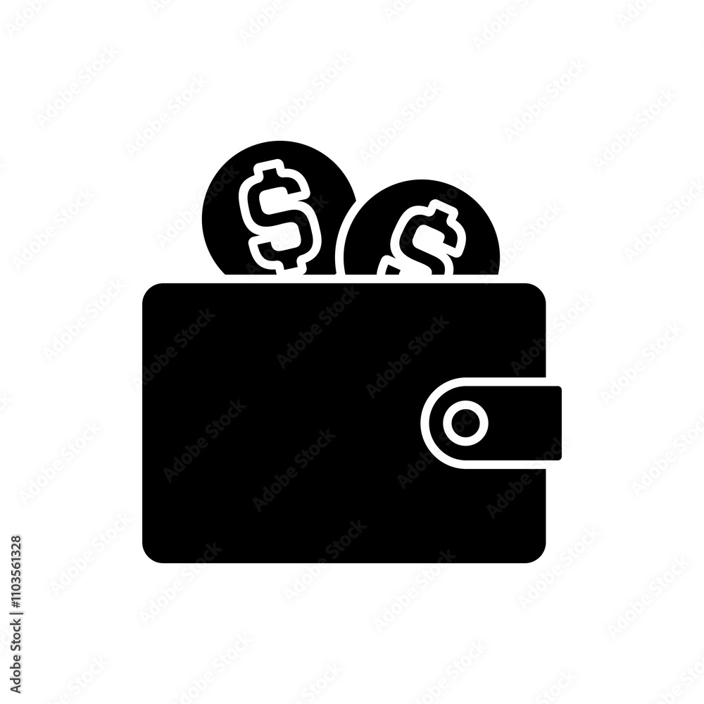 wallet icon with dollar coins, modern vector isolated on white background. wallet icon with dollar coins, modern vector isolated on white background.