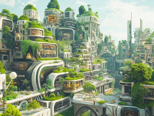 A futuristic EcoMetropolis showcasing a smart, sustainable city of tomorrow photo