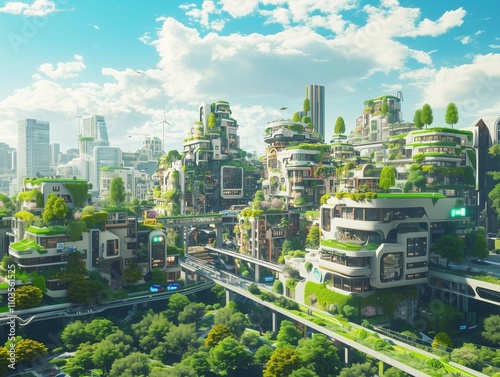 A futuristic EcoMetropolis showcasing a smart, sustainable city of tomorrow photo