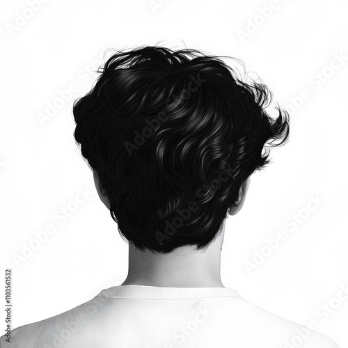 A digital art piece, hairstyle from behind, back shot of only hairstyle, with detailed straight textures in black. High-quality hair photography