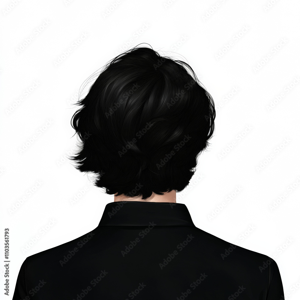 A digital art piece, hairstyle from behind, back shot of only hairstyle, with detailed straight textures in black. High-quality hair photography A digital art piece, hairstyle from behind, back shot of only hairstyle, with detailed straight textures in black. High-quality hair photography