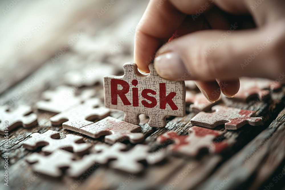 Obraz premium Ai generated puzzle piece insertion hands-on activity home office indoor setting close-up view risk management concept