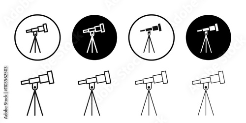 Telescope on tripod icon logo sign set vector outline