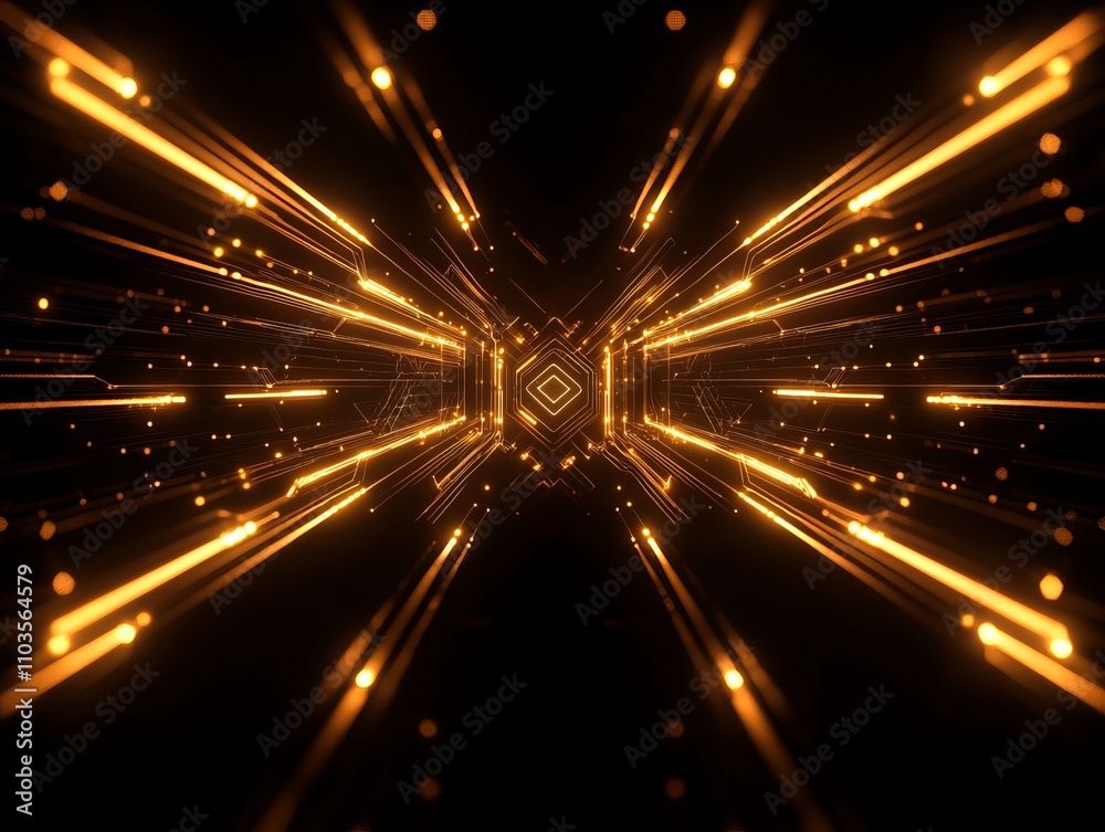 A dynamic, abstract visualization of glowing golden lines radiating from a central point, creating a sense of depth and movement against a dark backdrop. A dynamic, abstract visualization of glowing golden lines radiating from a central point, creating a sense of depth and movement against a dark backdrop.