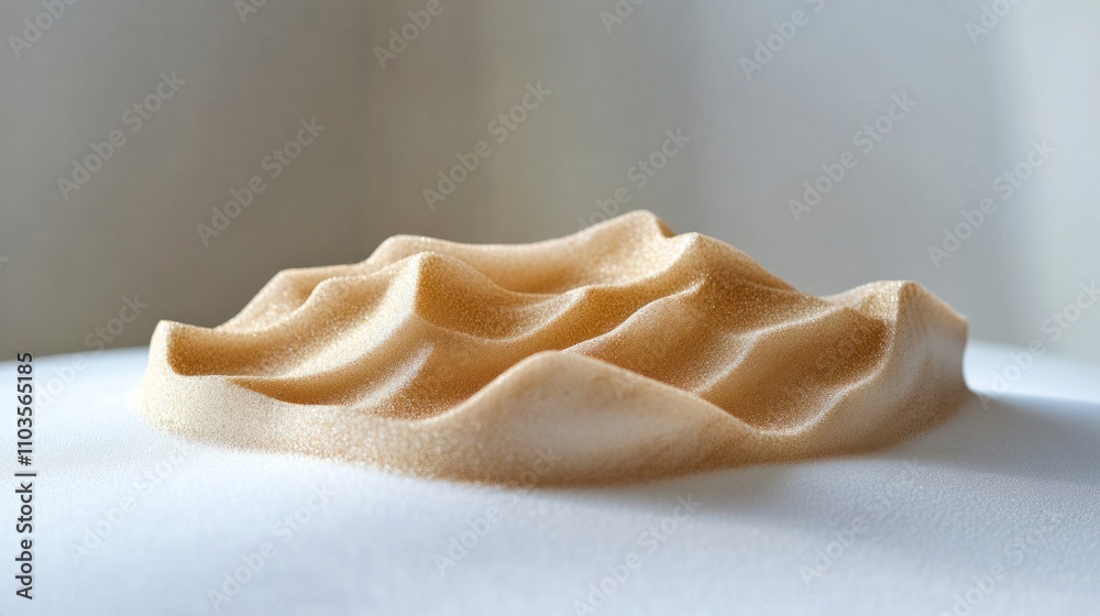 A small pile of golden desert sand, shaped naturally with delicate curves and ripples, on white A small pile of golden desert sand, shaped naturally with delicate curves and ripples, on white