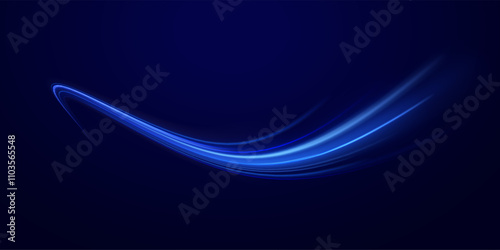 Magic bright shine glow of energy lines, shiny swirl power waves flow, electric trail glowing in dark background. Effect, png, wave,neon,line, speed, wavy.  Abstract neon light motorway background. 