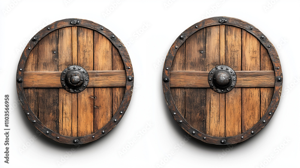 Fototapeta premium Viking Shield Featuring Wooden Textures, Detailed Grain, and Faint Battle Scars