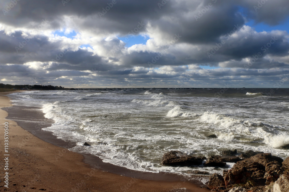 Stormy Baltic Sea with big waves, Europe, Latvia, Liepaja Stormy Baltic Sea with big waves, Europe, Latvia, Liepaja