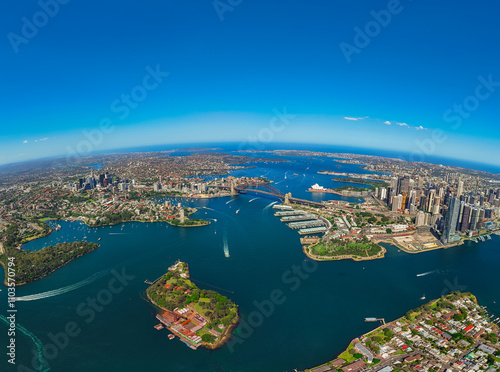 Photography Aerial View of Sydney Harbour and Darling harbour with views of Sydney CBD and t