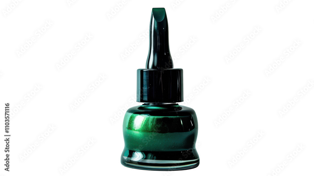 A small dark green bottle with a pointed dropper, suitable for various applications, resting on a neutral background. A small dark green bottle with a pointed dropper, suitable for various applications, resting on a neutral background.
