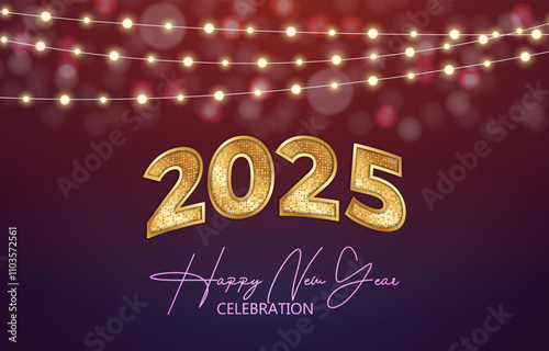 2025 happy new year template banner with modern 3d text effect and beautiful sparkle luxury shiny ornament abstract gradient purple background design 40