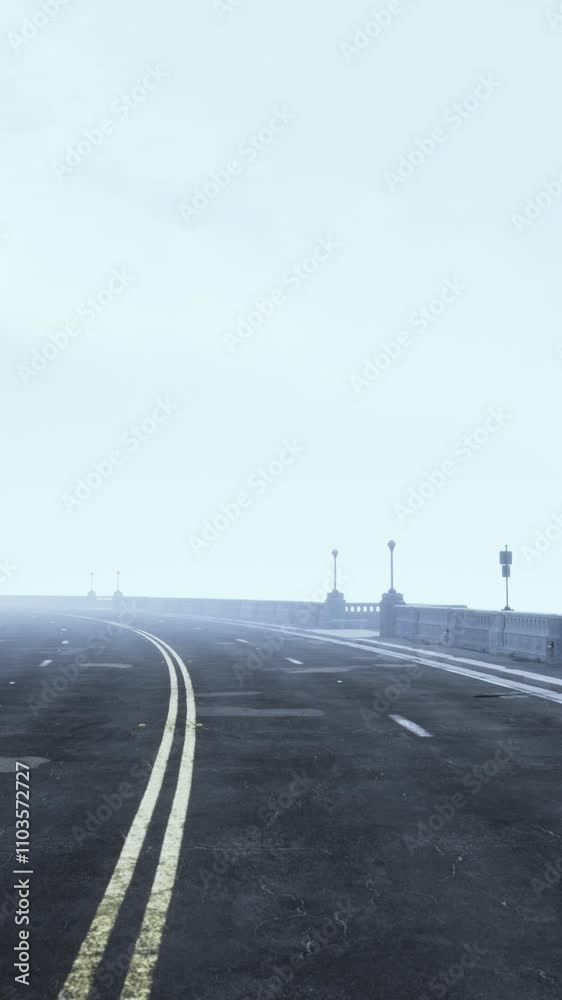 Asphalt highway and mountain in deep fog Asphalt highway and mountain in deep fog