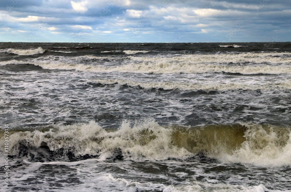 Stormy Baltic Sea with big waves, Europe, Latvia, Liepaja