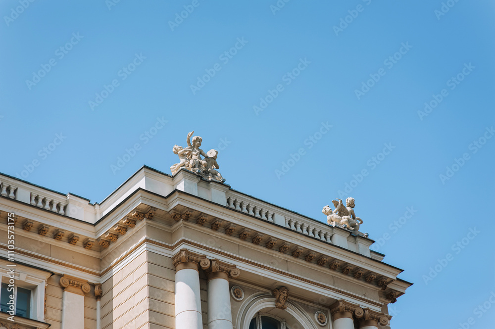 Odessa, Ukraine. Building, architecture of the opera and ballet theater. Odessa, Ukraine. Building, architecture of the opera and ballet theater.