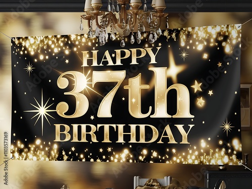 Golden fireworks and stars for a sophisticated Happy 37th Birthday message photo