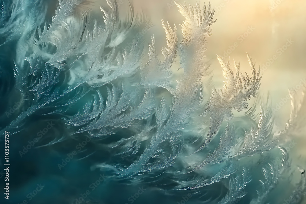 Close-up of frosted window glass with intricate icy patterns glowing softly under gentle winter sunlight Close-up of frosted window glass with intricate icy patterns glowing softly under gentle winter sunlight