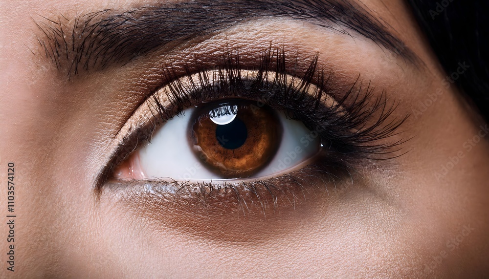 Beautiful Asian woman’s dark brown eye with makeup close-up Beautiful Asian woman’s dark brown eye with makeup close-up