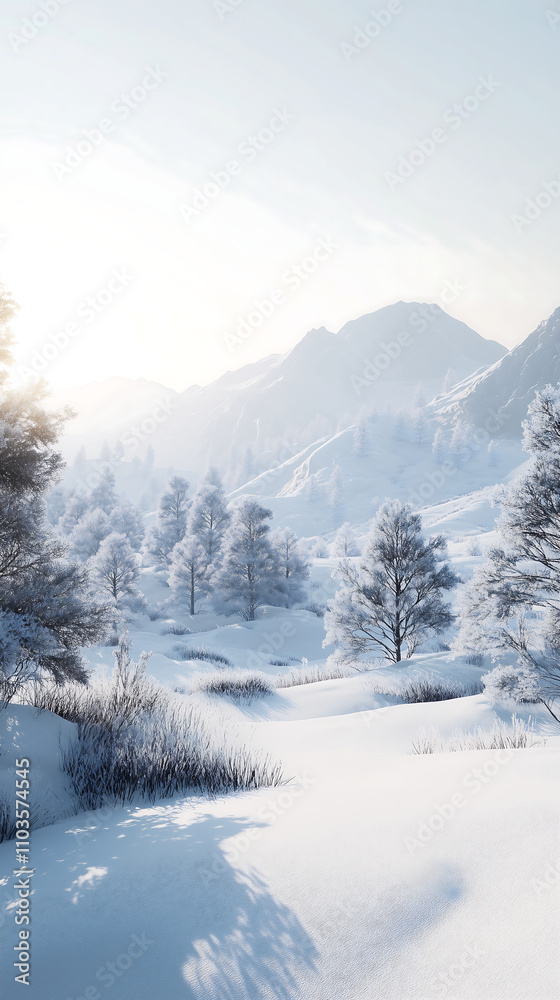 Snowy distant mountains under a pale winter sky Snowy distant mountains under a pale winter sky