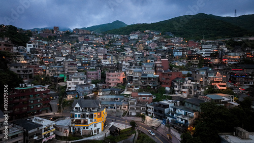 Wallpaper Mural A panoramic view of Jiufens charming hillside homes under a twilight sky Torontodigital.ca