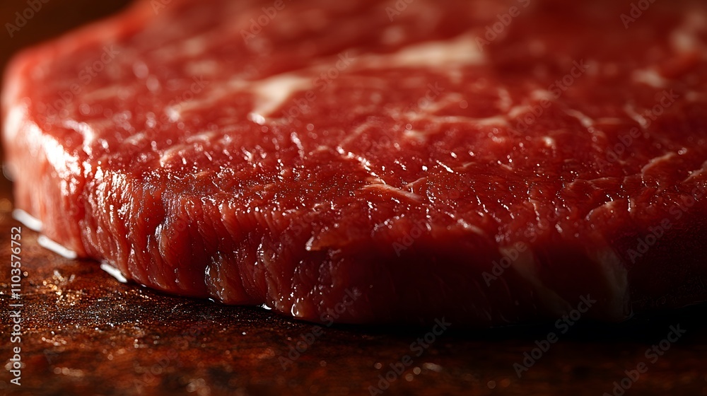 Extreme close-up of marbled beef texture showing detailed meat grain and white fat marbling patterns, vibrant red coloring with professional food photography lighting. Extreme close-up of marbled beef texture showing detailed meat grain and white fat marbling patterns, vibrant red coloring with professional food photography lighting.