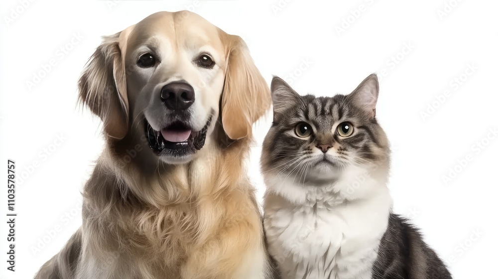 Playful Golden Retriever and Cat Together Playful Golden Retriever and Cat Together