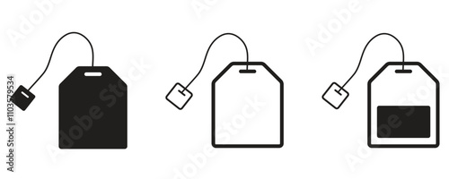 Tea bag icons vector set, teabag icon vector set flat outline style illustration isolated on white background.
