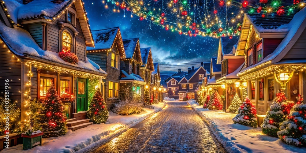 Enchanting Streets of Christmas: A Magical Display of Glowing Lights and Colorful Decorations Transforming Homes into a Winter Wonderland of Festive Joy Enchanting Streets of Christmas: A Magical Display of Glowing Lights and Colorful Decorations Transforming Homes into a Winter Wonderland of Festive Joy