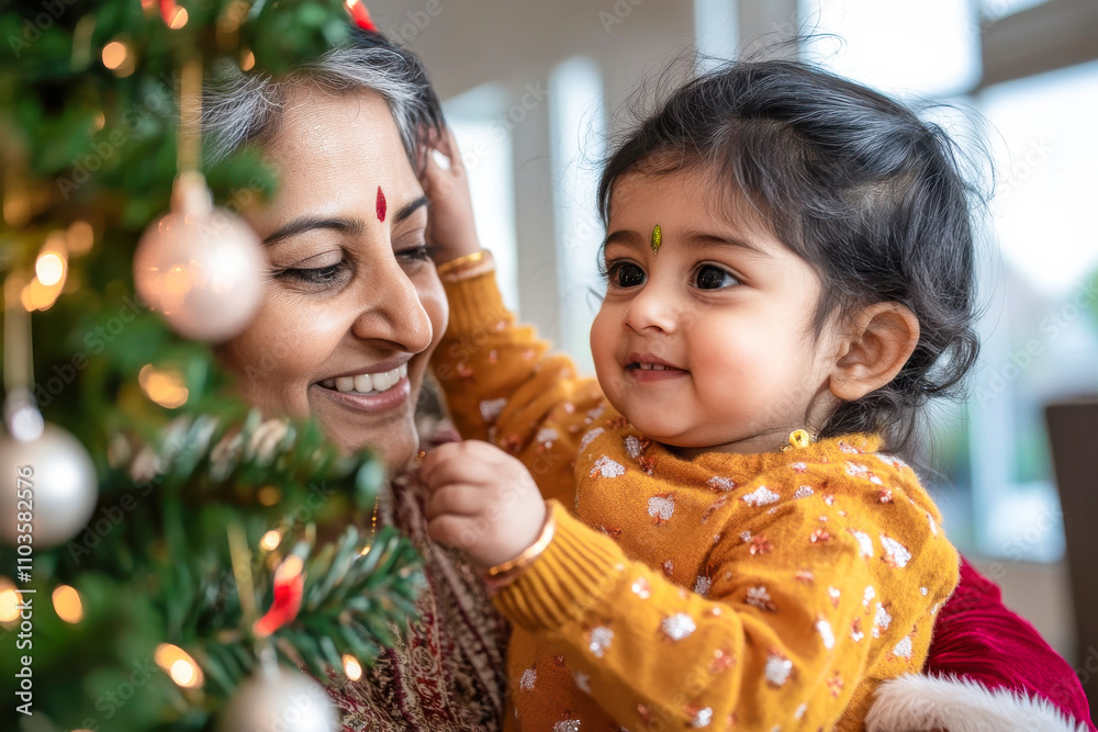 south asian family is decorating a christmas tree south asian family is decorating a christmas tree