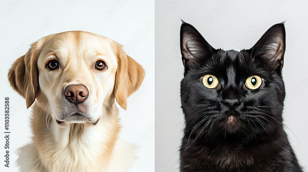 Puppy and Cat Portraits Side by Side Puppy and Cat Portraits Side by Side